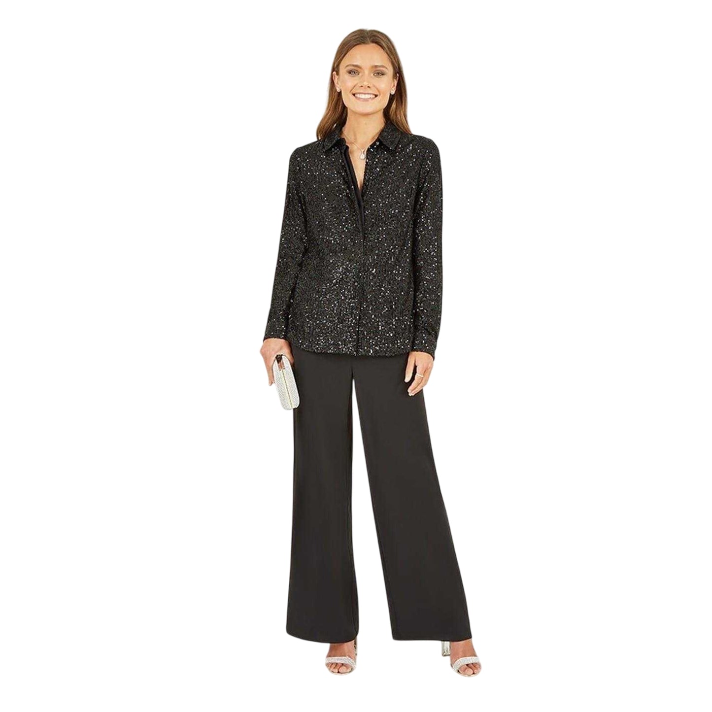 Black - Lifestyle - Yumi Womens-Ladies Sequin Regular Long-Sleeved Shirt
