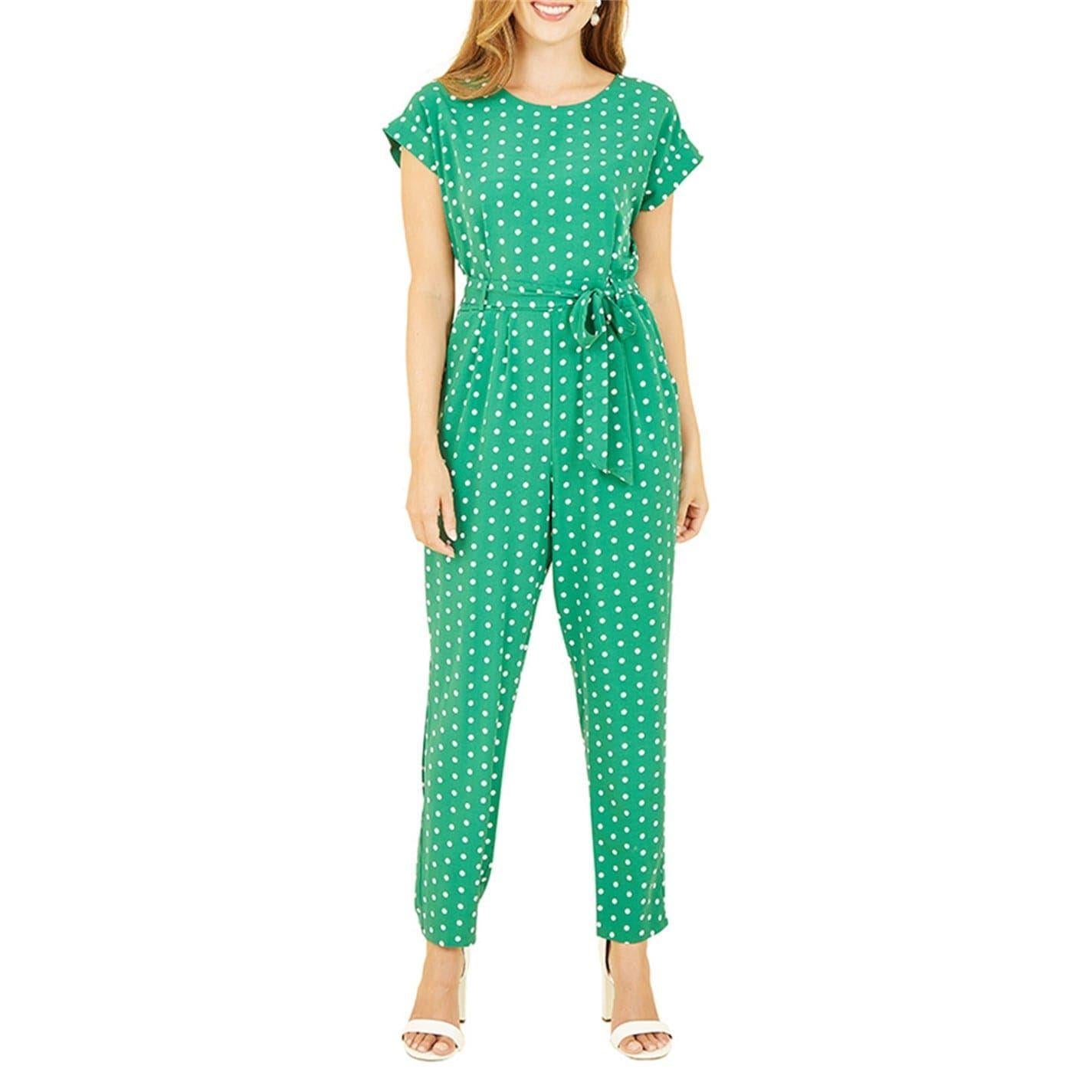 Green - Side - Yumi Womens-Ladies Polka Dot Regular Jumpsuit