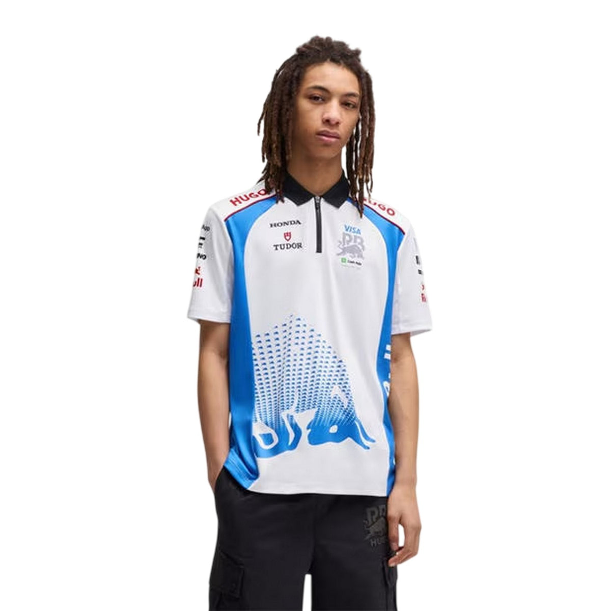 White - Side - Hugo Mens Vcarb Red Bull Polyester Polo Shirt
