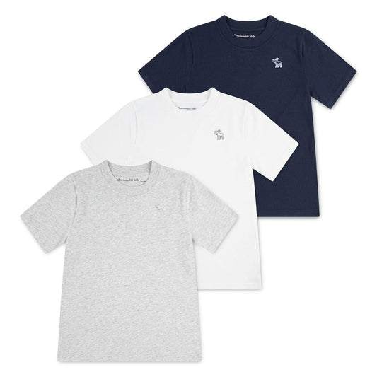 Navy Blue-White-Grey - Front - Abercrombie & Fitch Childrens-Kids Embroidered T-Shirt (Pack of 3)