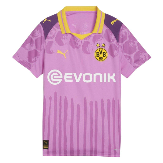 Mauve-Yellow - Front - Borussia Dortmund Childrens-Kids Kidsuper Puma Jersey