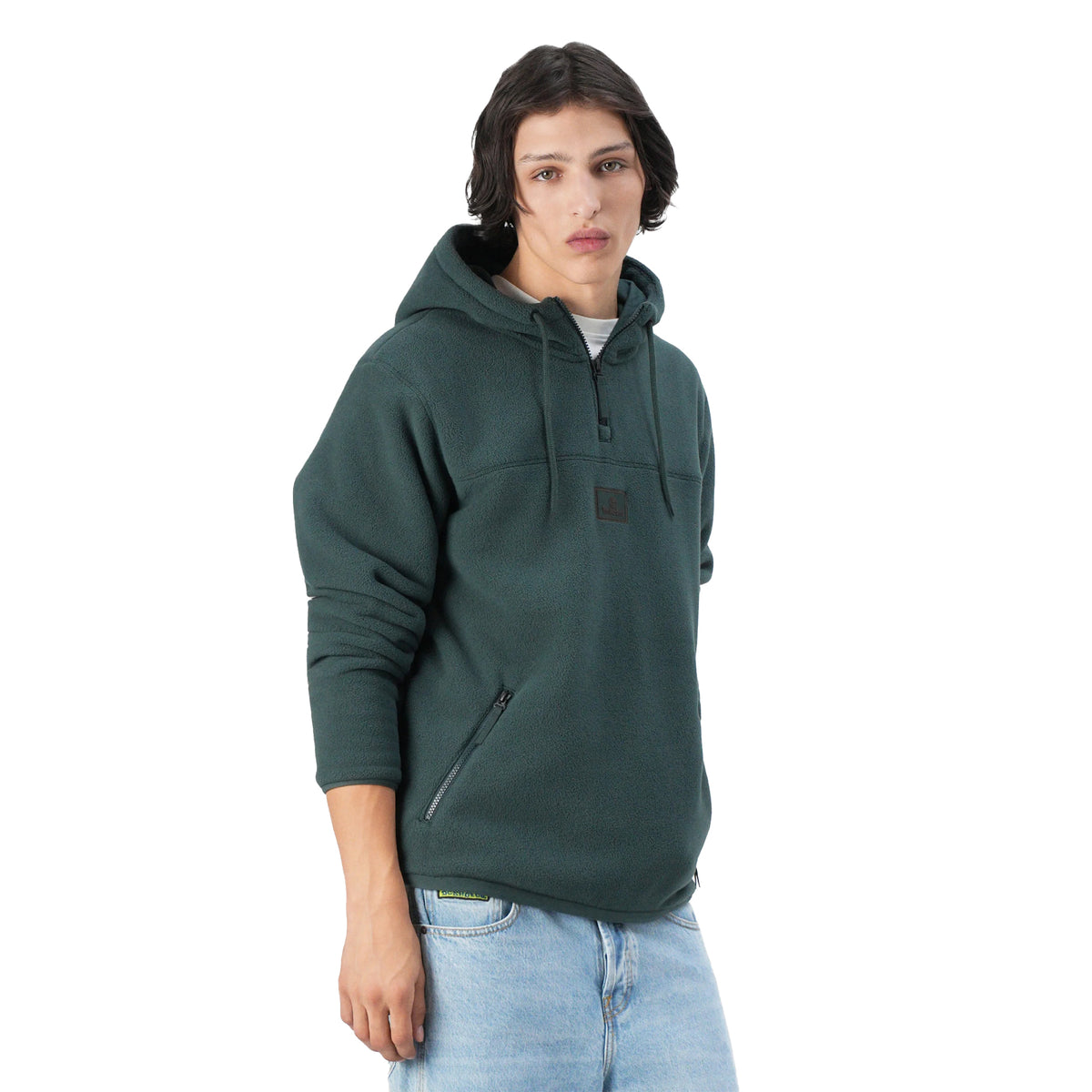 Green - Side - Timberland Mens Polar Fleece Kangaroo Pocket Hoodie