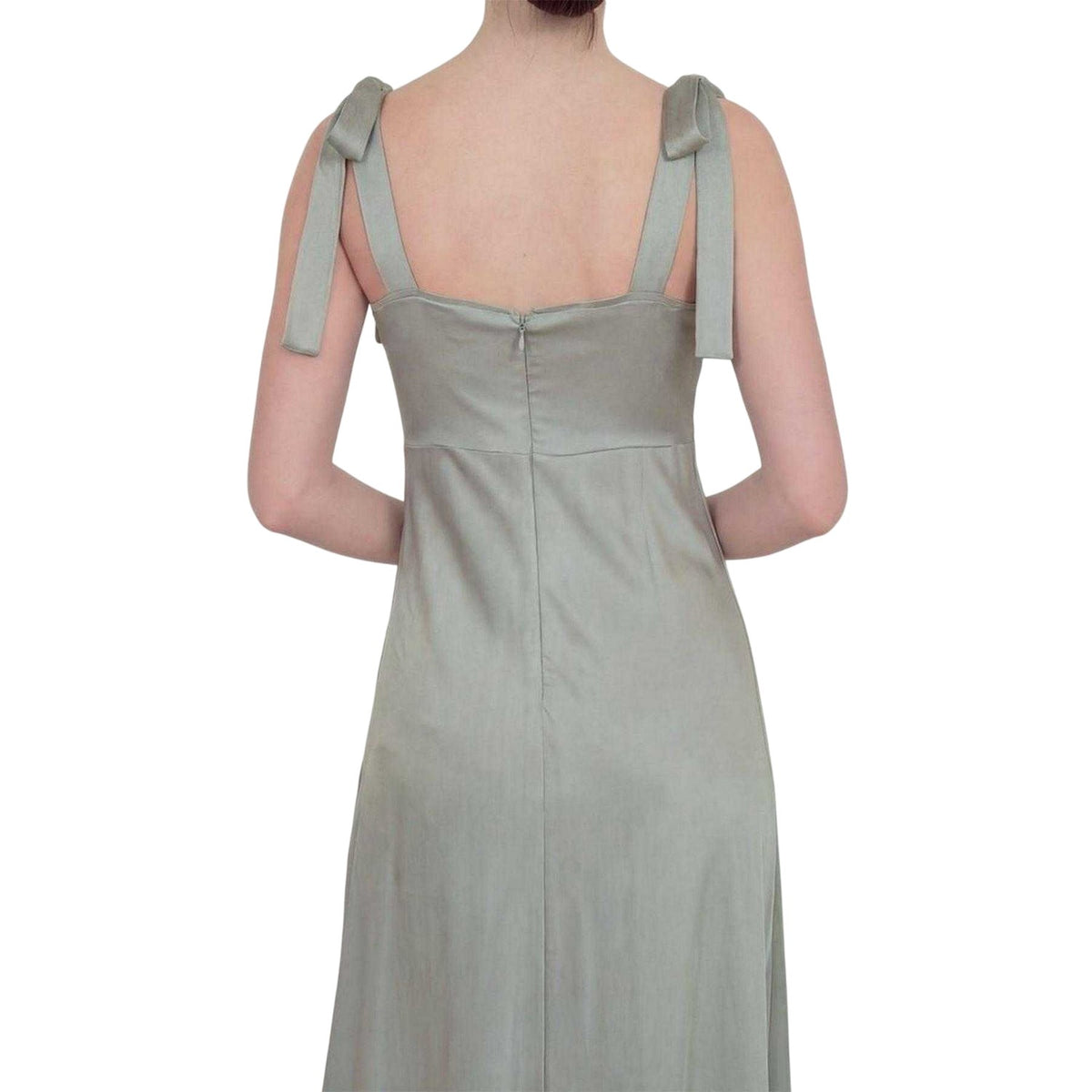 Sage Green - Lifestyle - Deluxe Womens-Ladies Satin Tie Shoulder Bridesmaid Maxi Dress