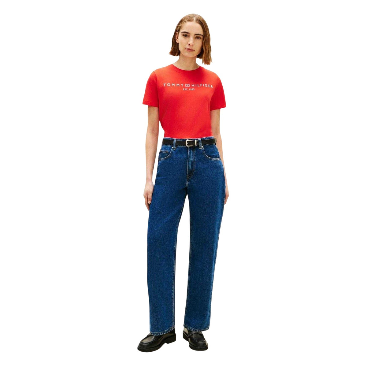 Orange - Lifestyle - Tommy Hilfiger Womens-Ladies Cropped Logo Cotton T-Shirt