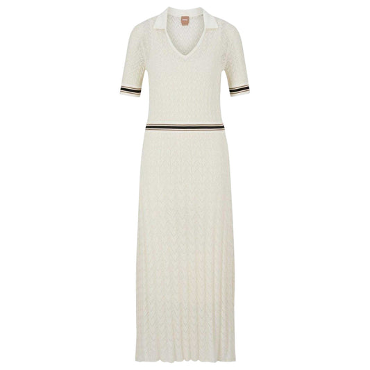 White - Front - Boss Womens-Ladies Faselia Knitted Midi Dress