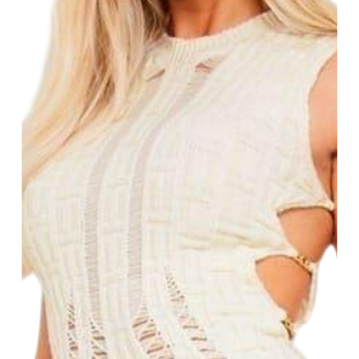 Cream - Side - Missy Empire Womens-Ladies Knitted Chain Strap Maxi Dress