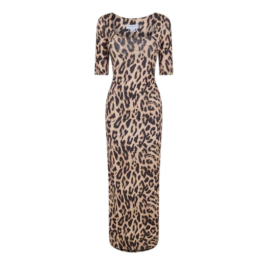 Brown - Front - Never Fully Dressed Womens-Ladies Leo Iris Square Neck 3-4 Sleeve Bodycon Dress