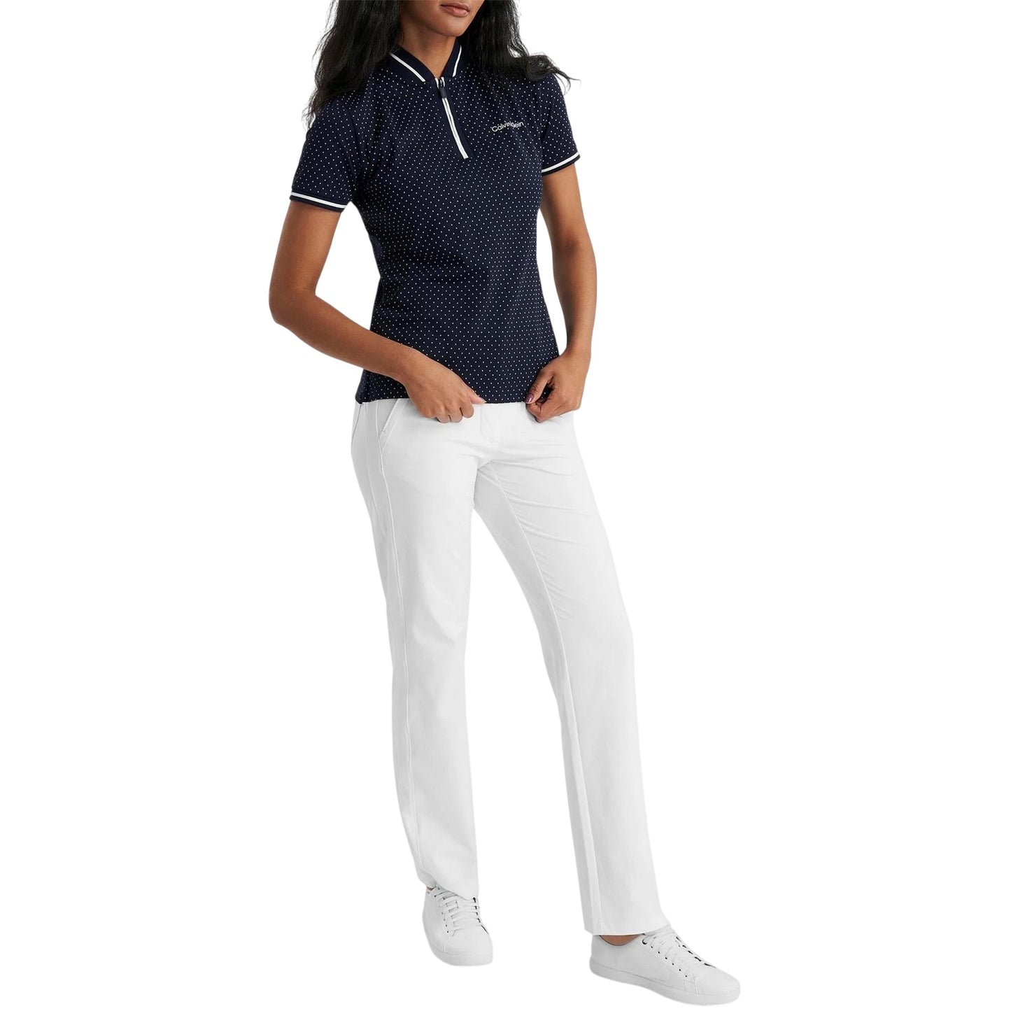 Navy - Pack Shot - Calvin Klein Womens-Ladies Camilla Micro-Dot Polo Shirt