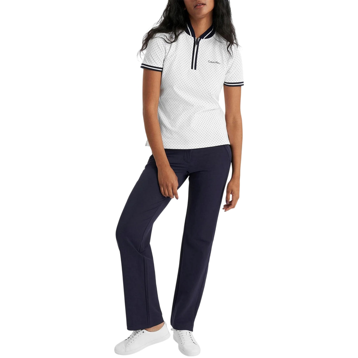 White - Pack Shot - Calvin Klein Womens-Ladies Camilla Micro-Dot Polo Shirt