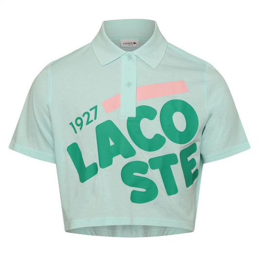Green - Front - Lacoste Womens-Ladies Organic Cotton Cropped Polo Shirt
