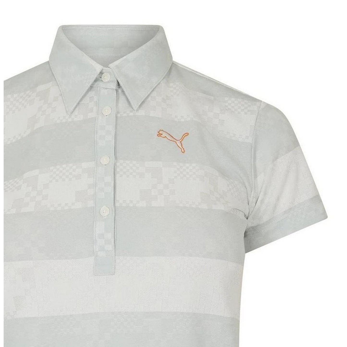 Grey-White - Side - Puma Womens-Ladies Bordered Stripes Polo Shirt