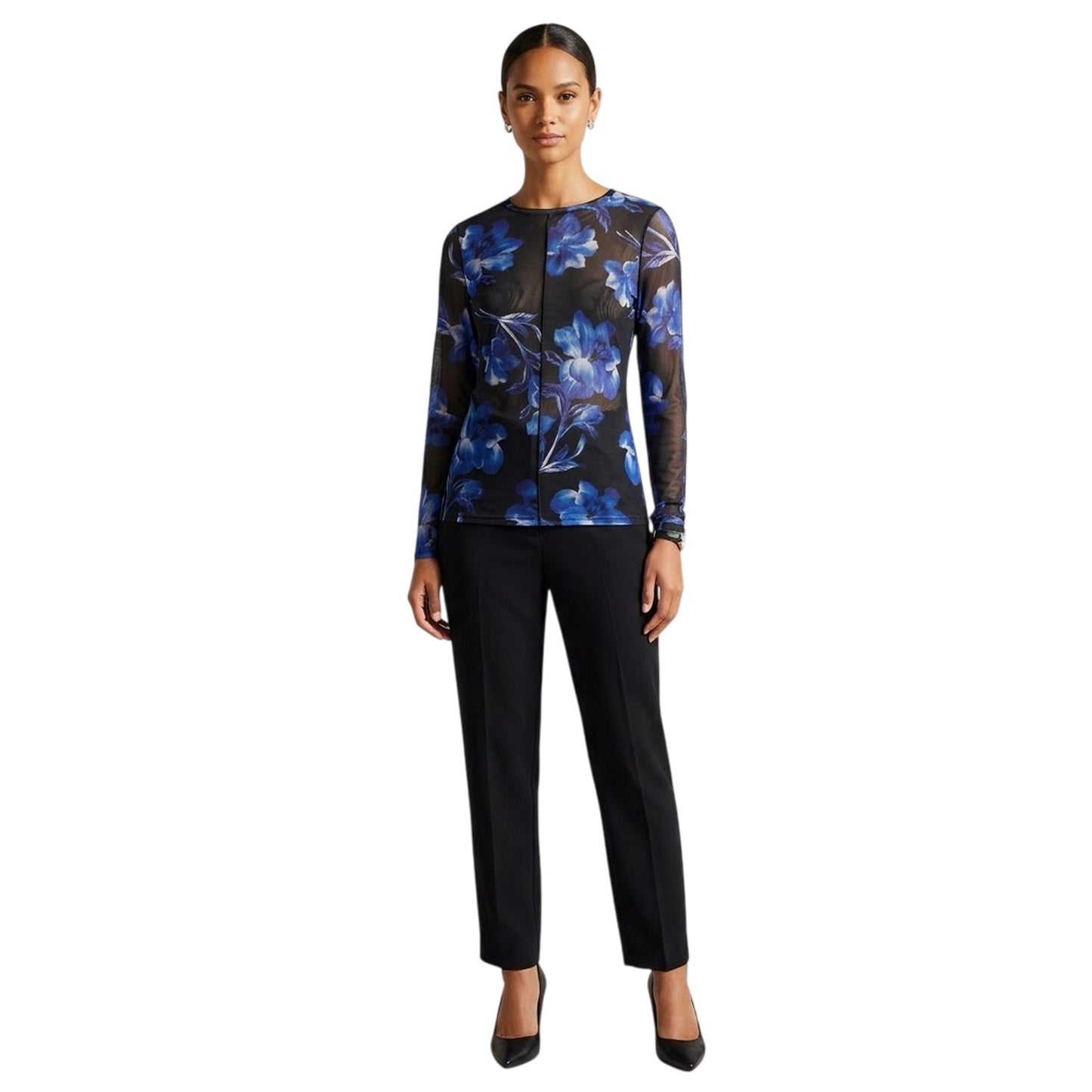 Blue - Lifestyle - Ted Baker Womens-Ladies Floral Sheer T-Shirt