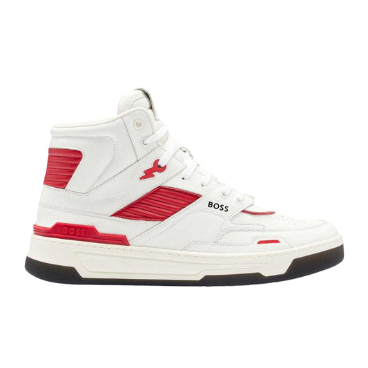 White - Front - Boss Mens Leather Trainers