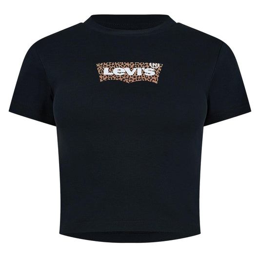 Black - Front - Levis Womens-Ladies Leopard Print Boxy T-Shirt