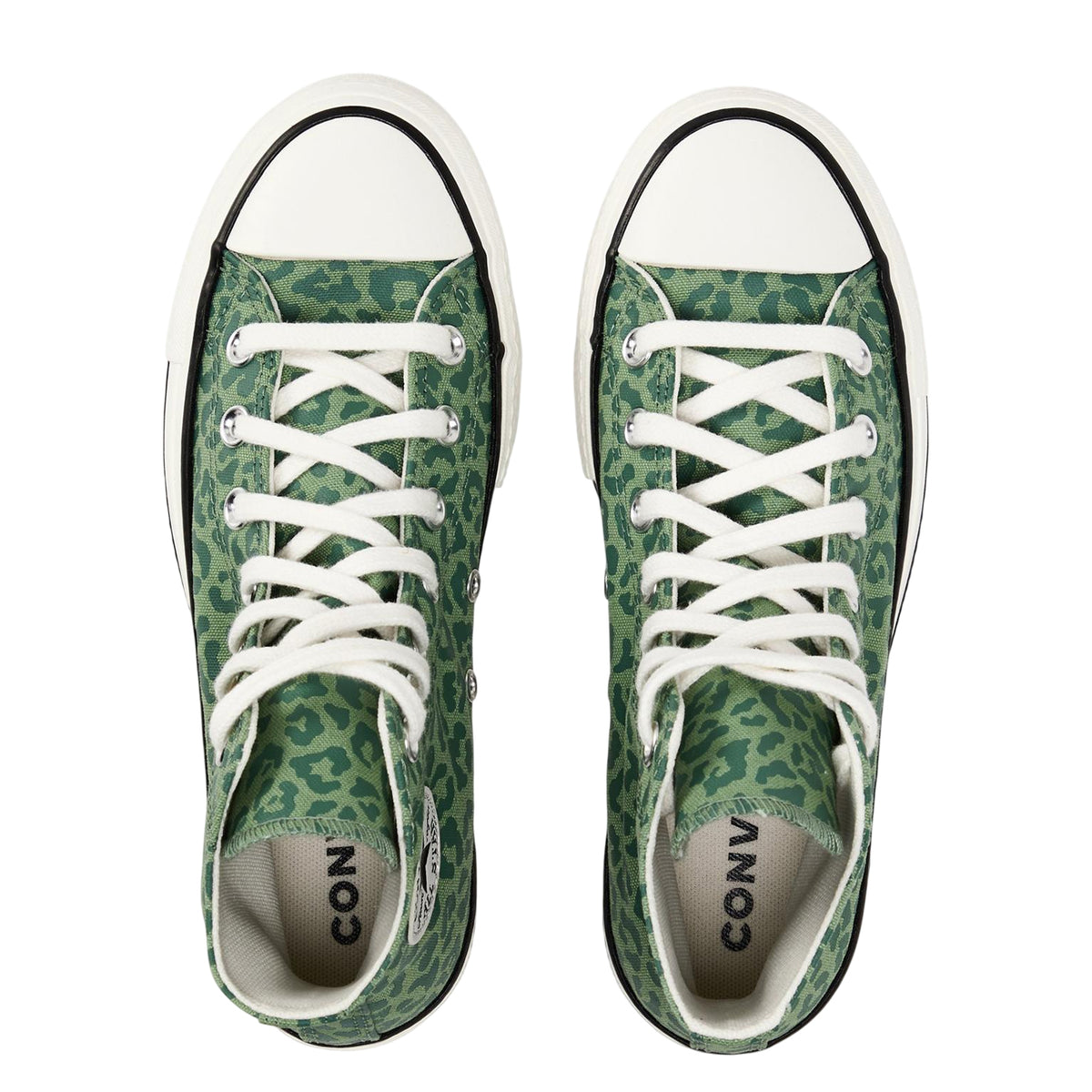 Green - Side - Converse Womens-Ladies All Star Leopard Print Canvas Platform High Top Trainers