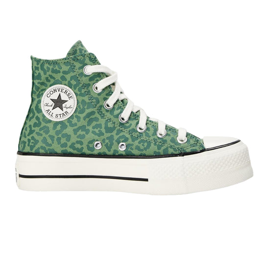 Green - Front - Converse Womens-Ladies All Star Leopard Print Canvas Platform High Top Trainers