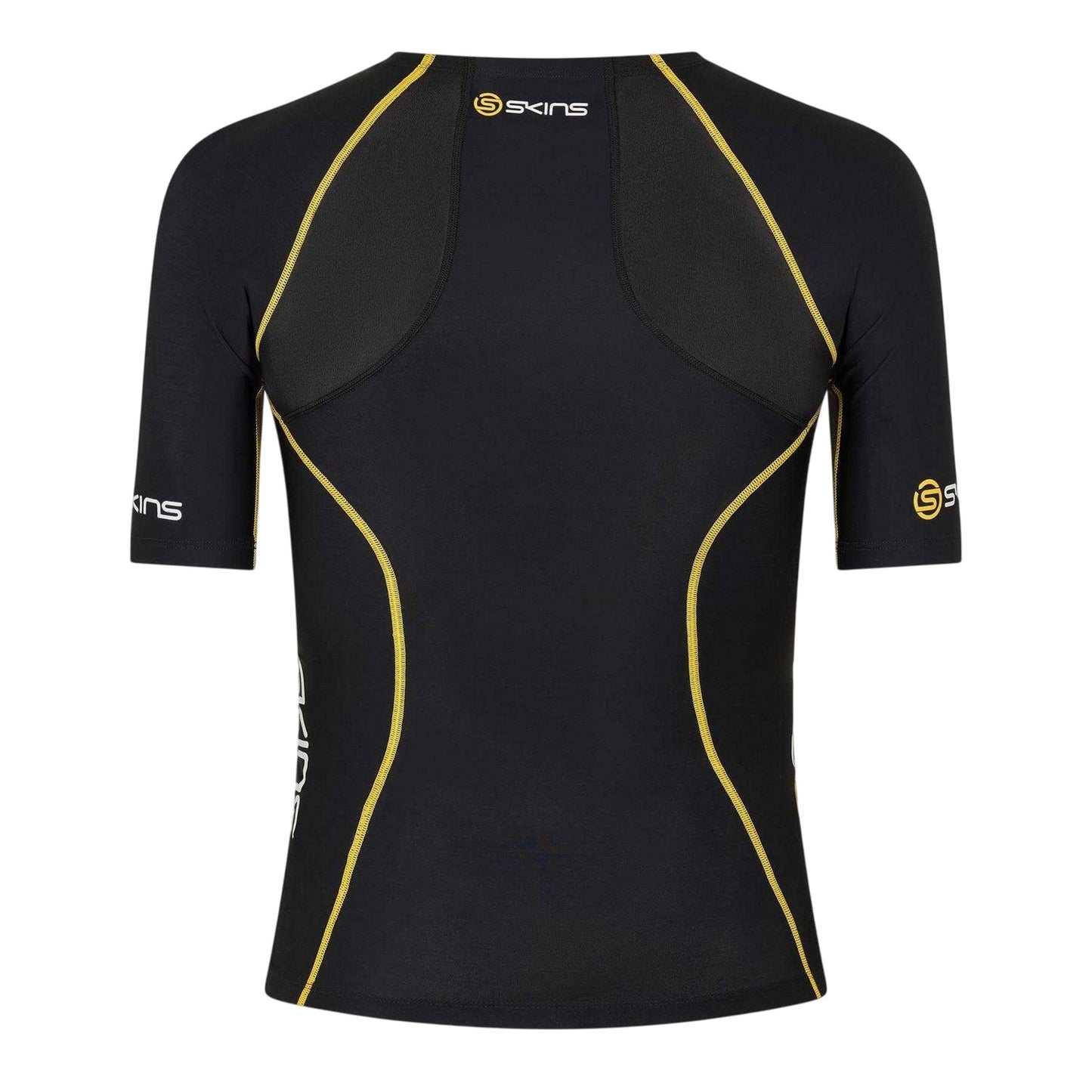 Black-Yellow - Back - Skins Mens A200 Contrast Detail Short-Sleeved Base Layer Top