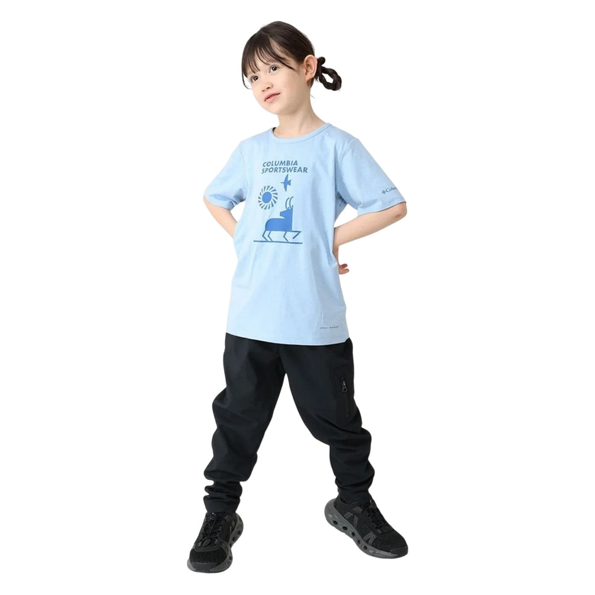 Blue - Side - Columbia Childrens-Kids Mountain Peaks Crew Neck T-Shirt