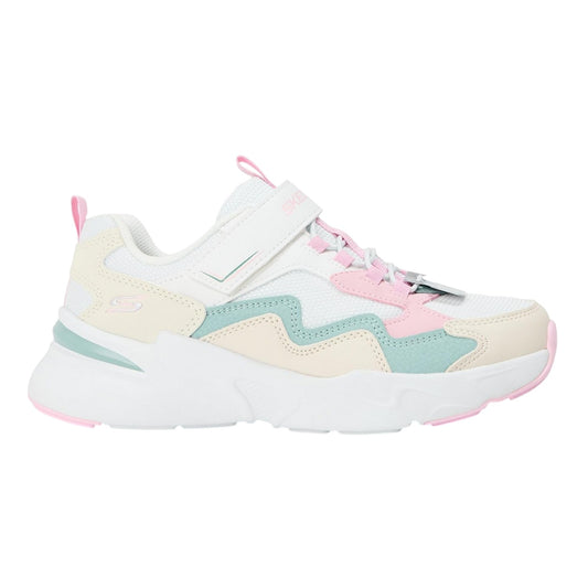 White-Pink - Front - Skechers Girls Colour Block Mesh Trainers
