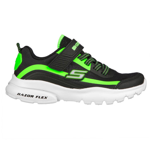 Black-Lime - Front - Skechers Childrens-Kids Razor Trainers