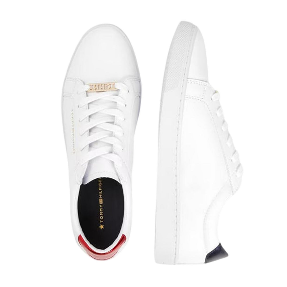 White - Lifestyle - Tommy Hilfiger Womens-Ladies Essential Leather Flat Trainers