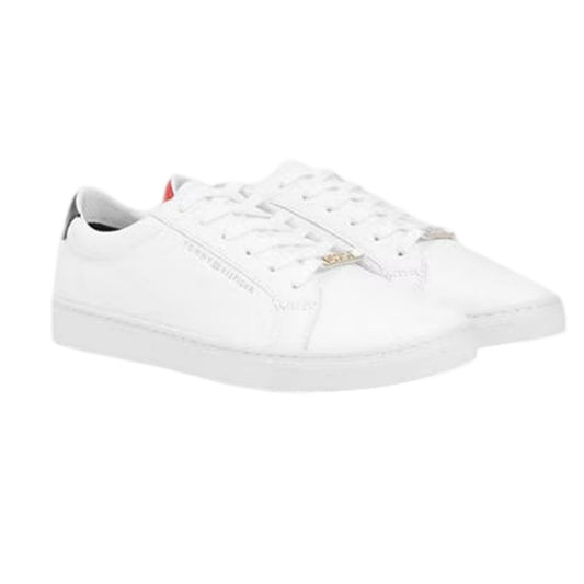 White - Front - Tommy Hilfiger Womens-Ladies Essential Leather Flat Trainers