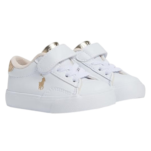 White-Gold - Front - Ralph Lauren Childrens-Kids Sutton Leather Trainers