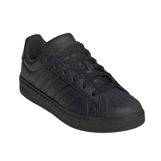 Triple Black - Front - Adidas Childrens-Kids Superstar Streetalk Flat Trainers