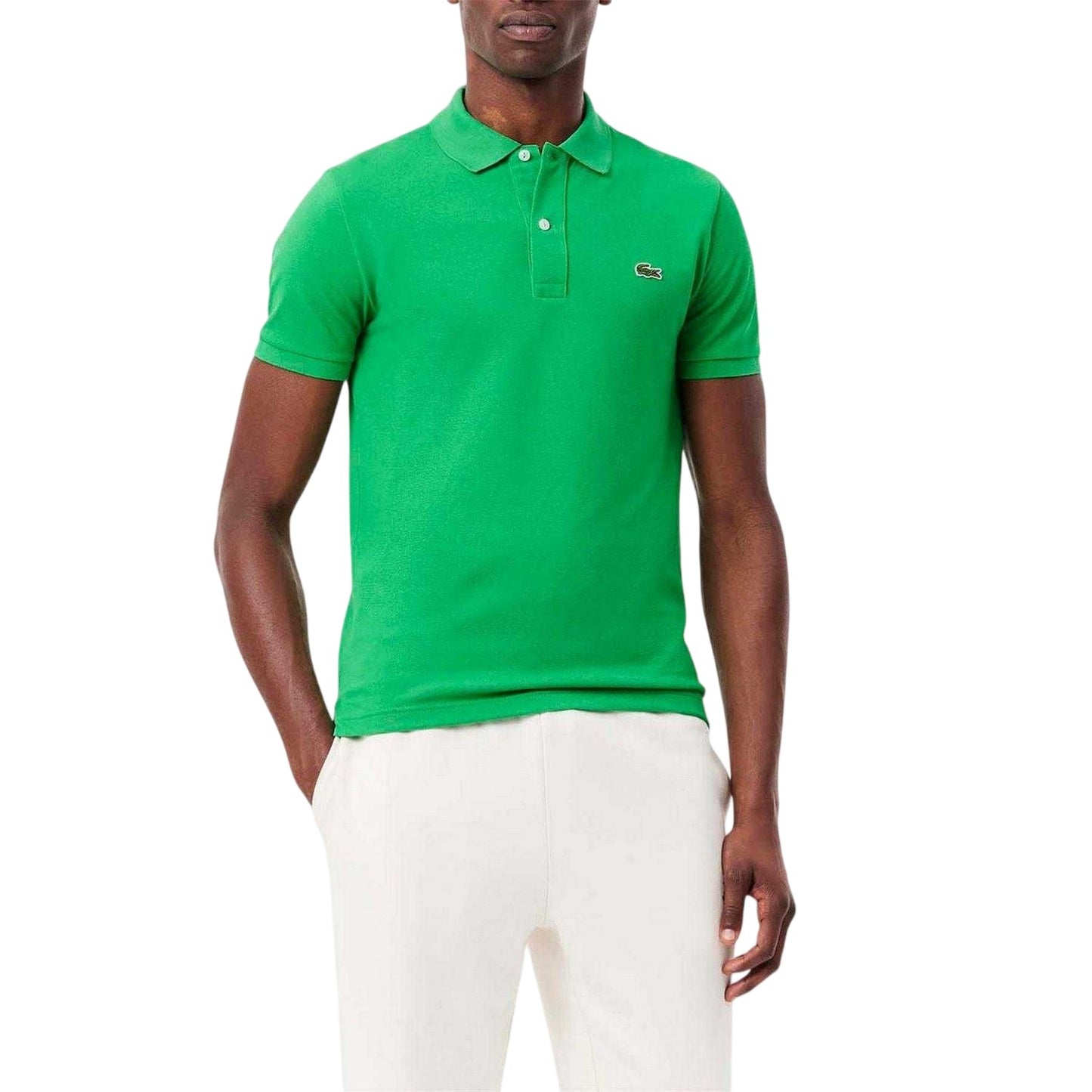 Green - Side - Lacoste Mens Pique Lightweight Polo Shirt