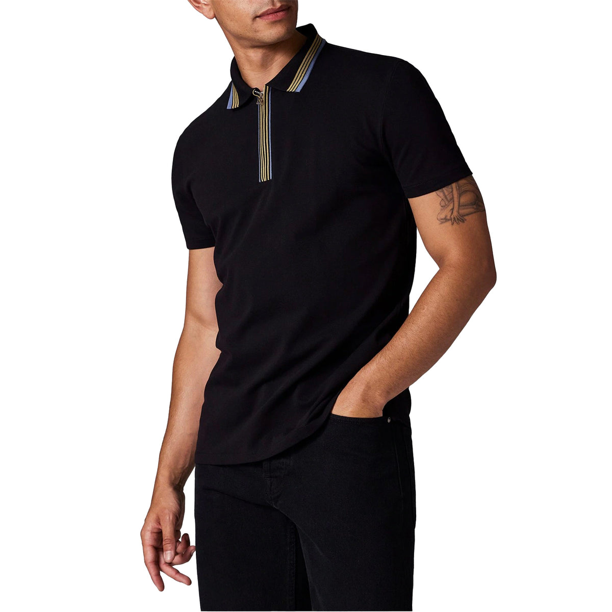 Black - Lifestyle - Paul Smith Mens Quarter Zip Polo Shirt