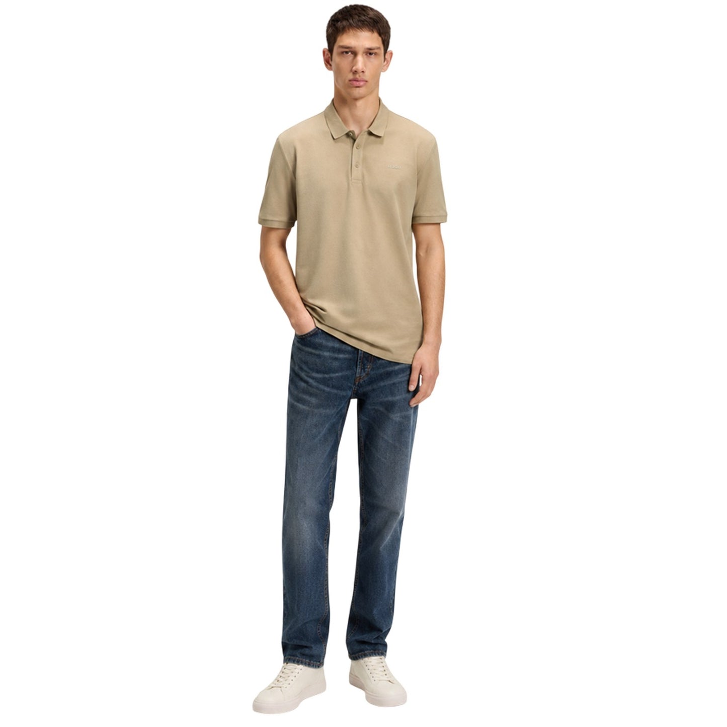 Beige - Lifestyle - Hugo Mens Logo Pique Polo Shirt