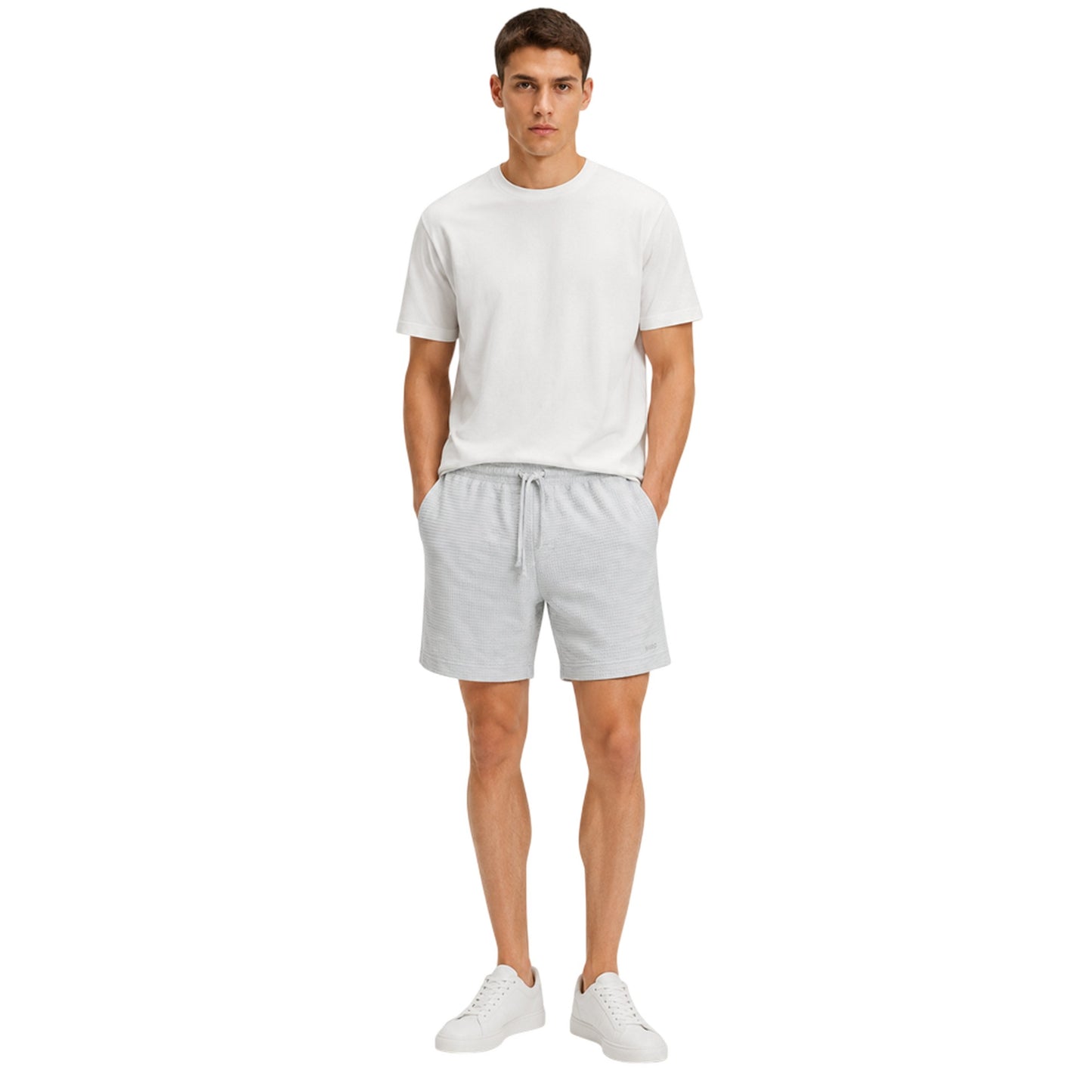 Grey - Lifestyle - Hugo Mens Waffle Structured Pyjama Shorts