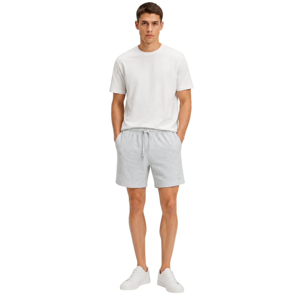 Grey - Lifestyle - Hugo Mens Waffle Structured Pyjama Shorts