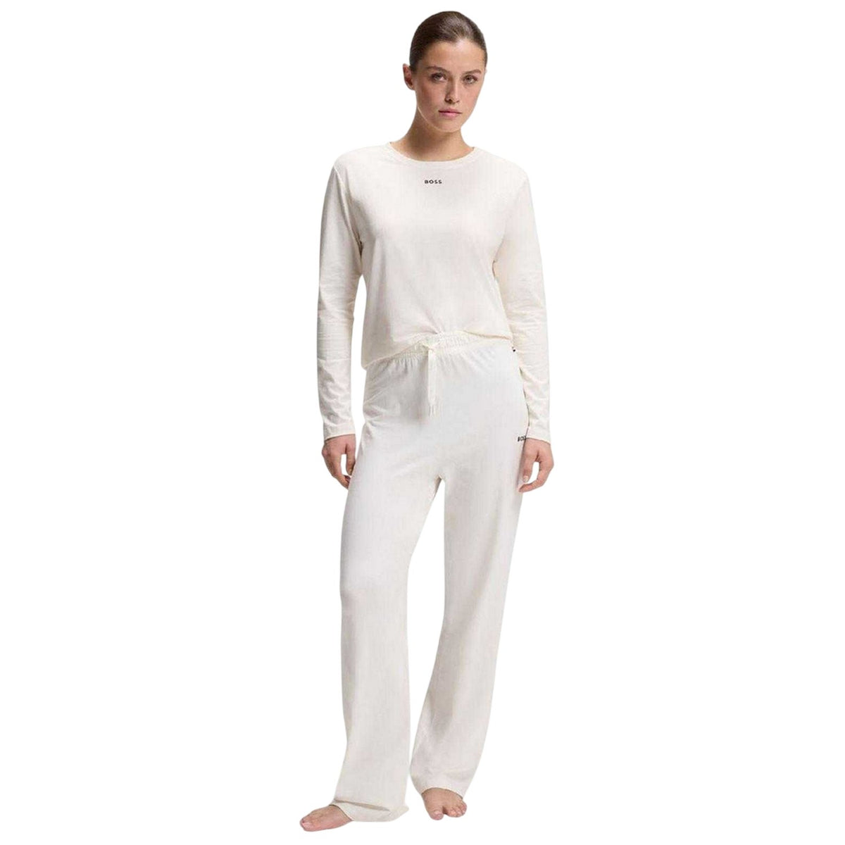 White - Pack Shot - Boss Womens-Ladies Cotton Logo Pyjama Bottoms