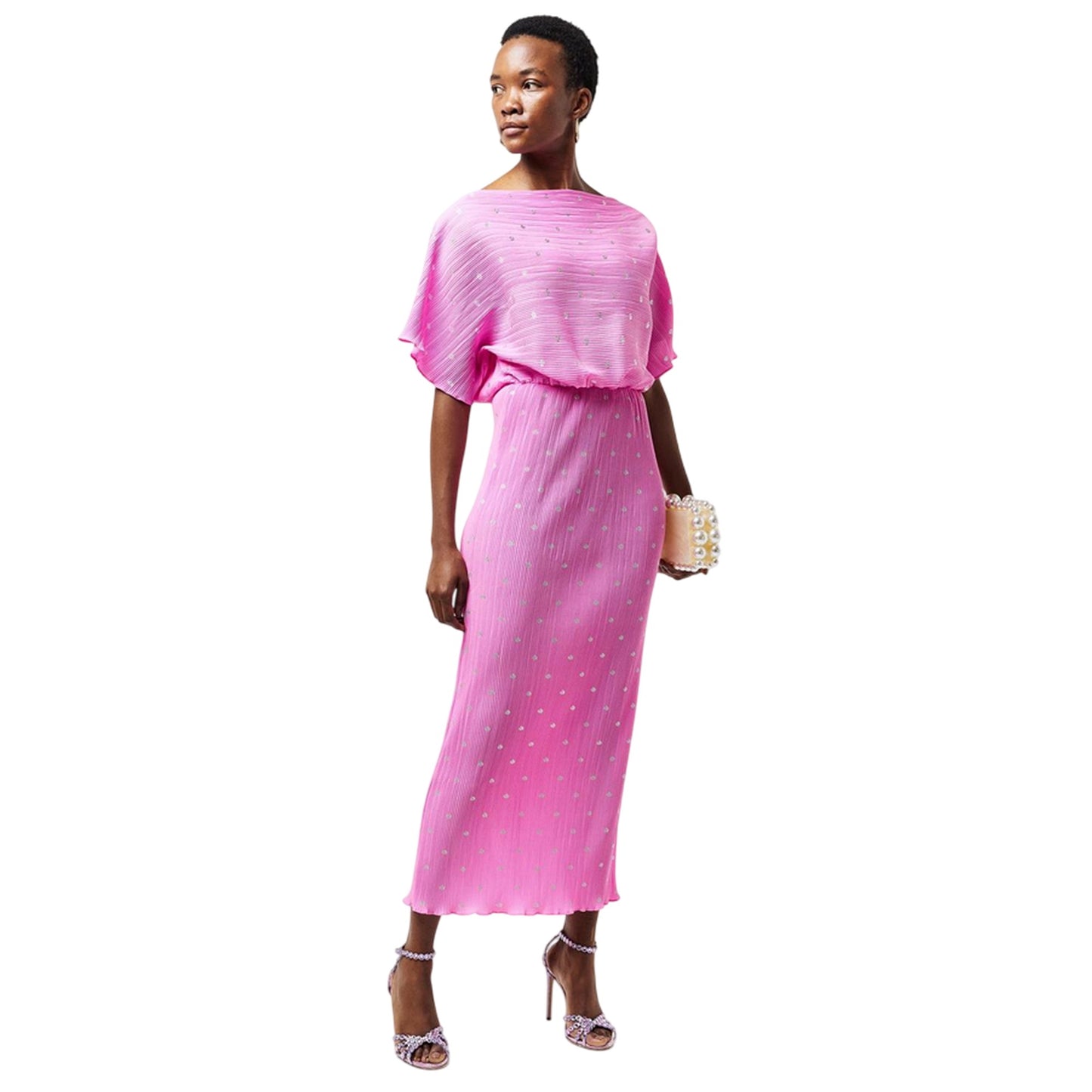 Pink - Pack Shot - Never Fully Dressed Womens-Ladies Off Shoulder Maxi Dress