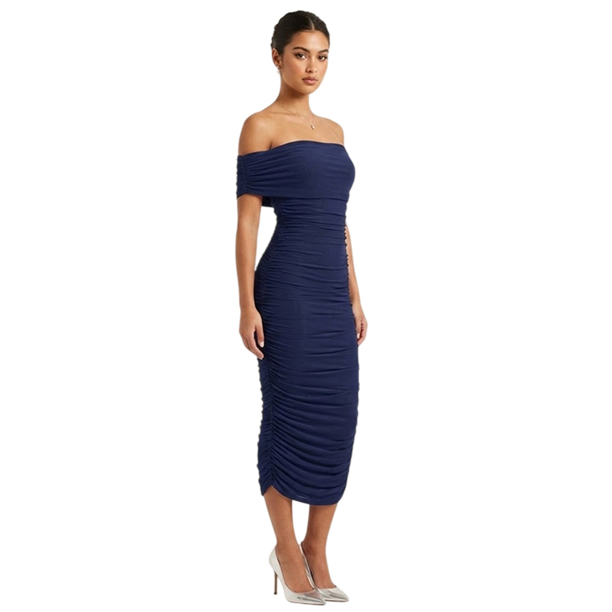 Navy - Lifestyle - Biba Womens-Ladies Ruched Off Shoulder Bodycon Midi Dress