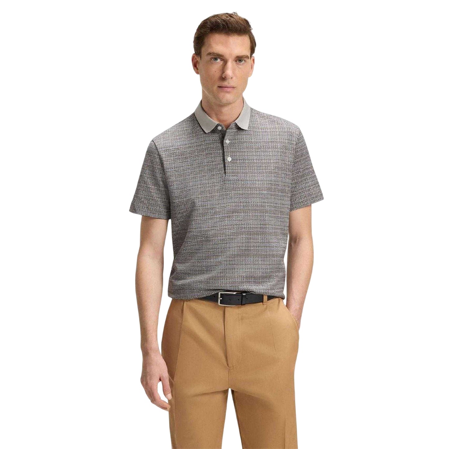 Grey-White - Side - Boss Mens H-Parris 102 Mercerised Cotton Polo Shirt