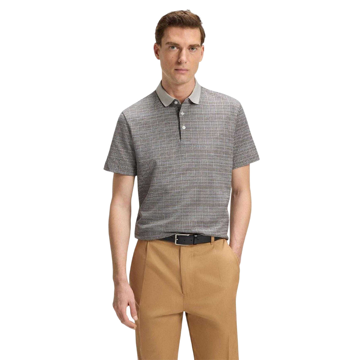 Grey-White - Side - Boss Mens H-Parris 102 Mercerised Cotton Polo Shirt