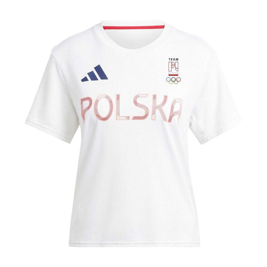 White - Front - Adidas Womens-Ladies Olympic Poland T-Shirt