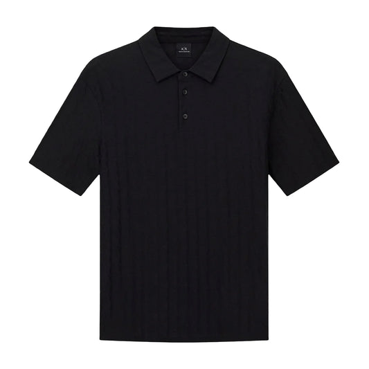 Black - Front - Armani Exchange Mens Geometric Collared Polo Shirt