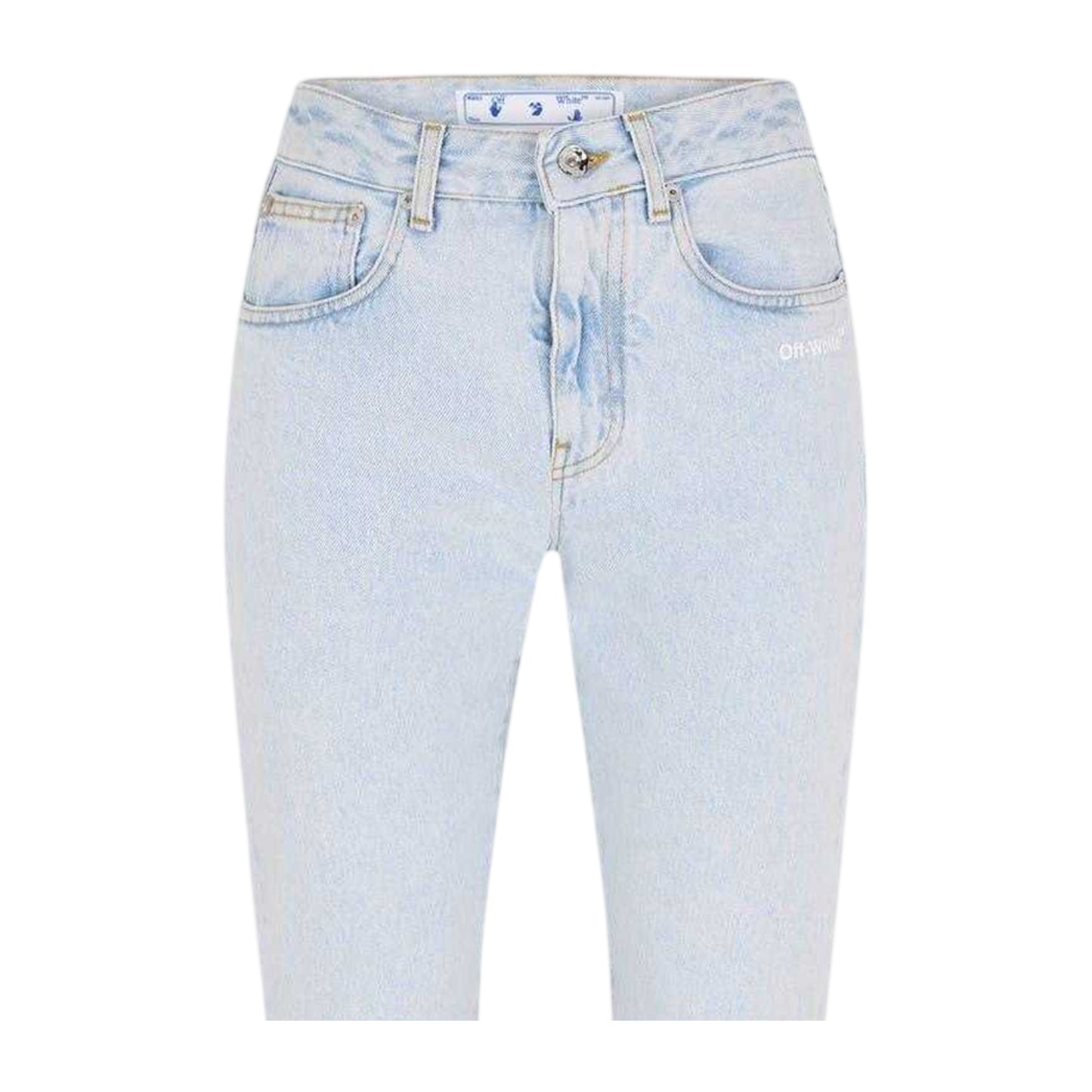 Blue-White - Back - Off White Womens-Ladies Denim Straight Jeans
