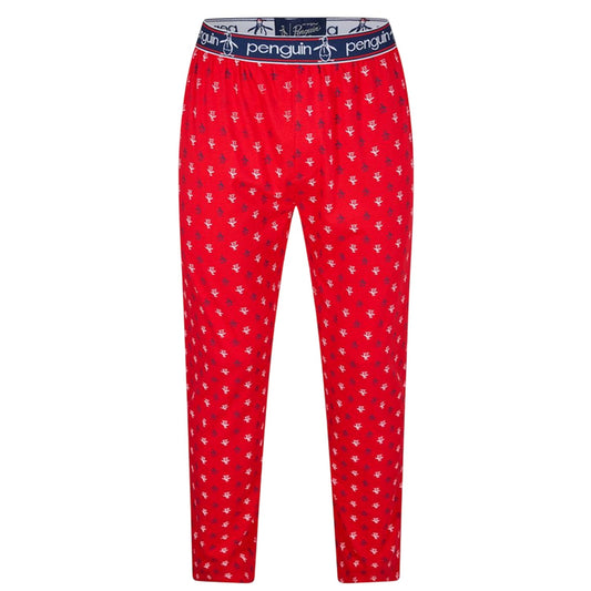 Red - Front - Original Penguin Mens Jersey All Over Logo Pyjama Bottoms