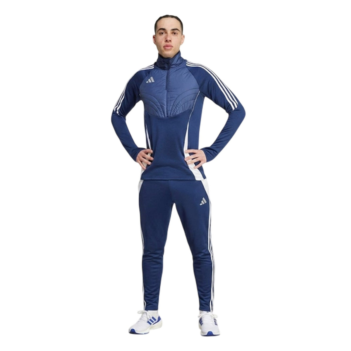 Navy Blue-White - Lifestyle - Adidas Mens Tiro 24 Winterized Logo Quarter Zip Top