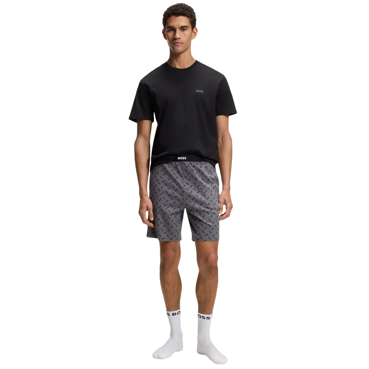 Grey-Black - Lifestyle - Boss Mens Printed Relaxed Fit T-Shirt & Shorts Set