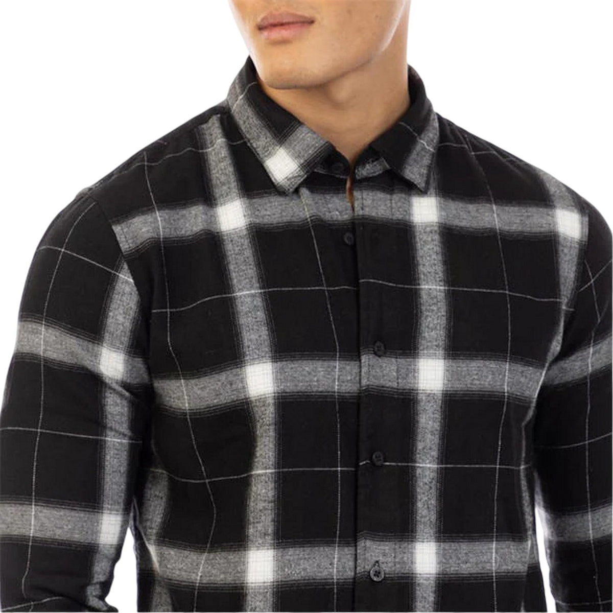 Black-Grey - Side - Peter Werth Mens Haslam Plaid Long-Sleeved Shirt