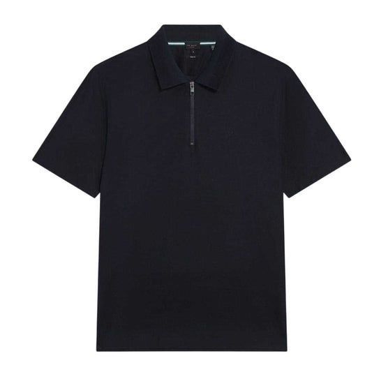 Navy - Front - Ted Baker Mens Textured Quarter Zip Polo Shirt