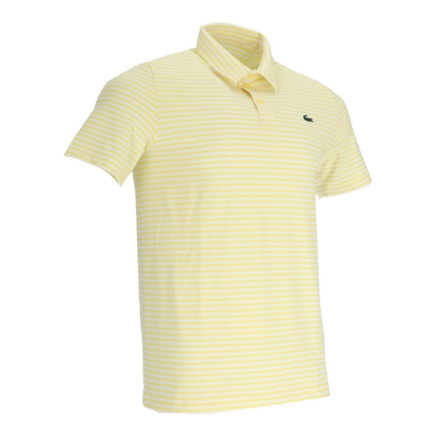 White-Yellow - Side - Lacoste Mens Striped Ultra Dry Logo Short-Sleeved Polo Shirt