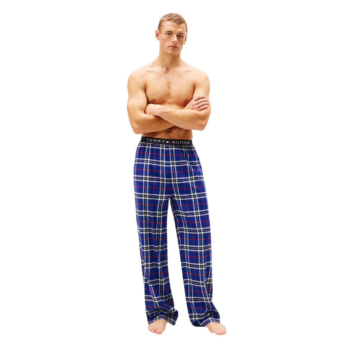 Blue - Pack Shot - Tommy Hilfiger Mens Flannel Plaid Pyjama Bottoms