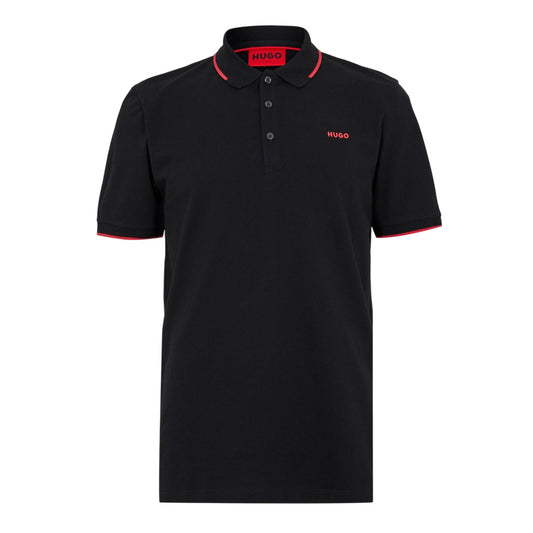 Black - Front - Hugo Mens Logo Ribbed Polo Shirt