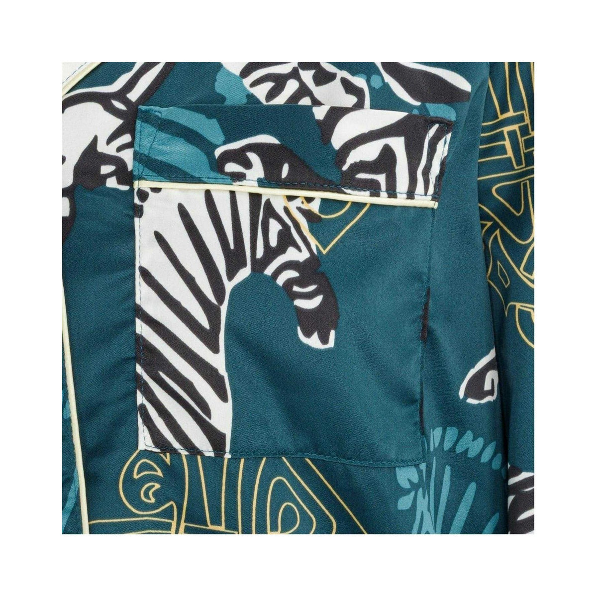 Blue-Black-White - Side - Biba Womens-Ladies Zebra Print Revere Collar Long Pyjama Set